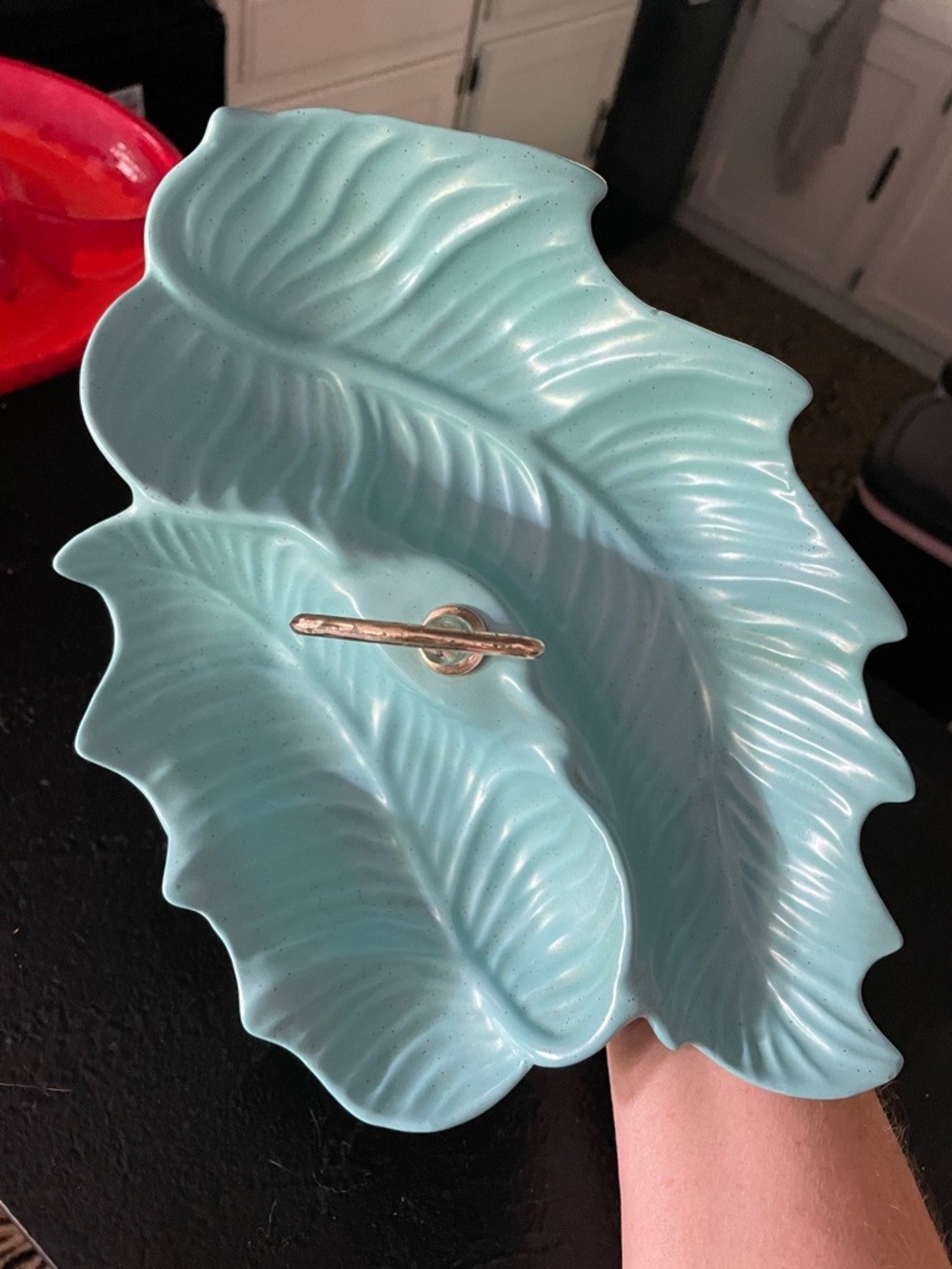 Vintage Turquoise Double Leaf Ceramic serving Tray